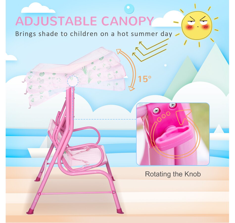 Image 904421_ALTMORE4.jpg, Product 904-421 / Price $94.99, Outsunny 2-Seat Kids Swing Chair Outdoor with Adjustable Canopy, Pink from Outsunny on TSC.ca's Home & Garden department