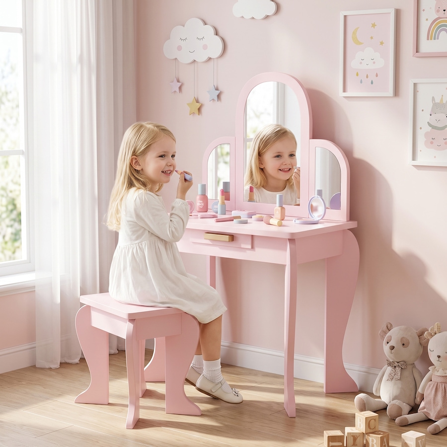 Image 904423_ALTMORE10.jpg, Product 904-423 / Price $96.99, Qaba Dressing Table Set with Drawer and Chair for 3-6 Years Old, Pink from Qaba on TSC.ca's Home & Garden department