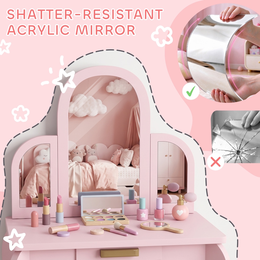 Image 904423_ALTMORE12.jpg, Product 904-423 / Price $96.99, Qaba Dressing Table Set with Drawer and Chair for 3-6 Years Old, Pink from Qaba on TSC.ca's Home & Garden department