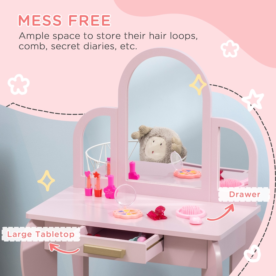 Image 904423_ALTMORE4.jpg, Product 904-423 / Price $96.99, Qaba Dressing Table Set with Drawer and Chair for 3-6 Years Old, Pink from Qaba on TSC.ca's Home & Garden department