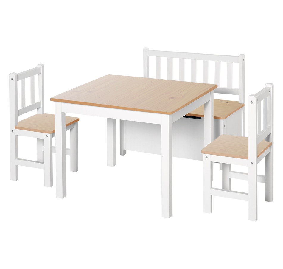 Image 904425.jpg, Product 904-425 / Price $169.99, Qaba 4-Piece Set Kids Wood Table Chair Bench with Storage Function Easy to Clean Gift for Girls Boys Toddlers Age 3 Years up - Natural and White from Qaba on TSC.ca's Home & Garden department