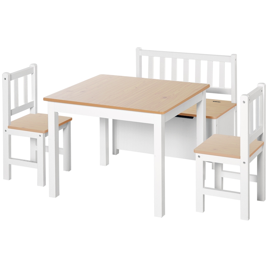 Image 904425.jpg, Product 904-425 / Price $159.99, Qaba 4-Piece Set Kids Wood Table Chair Bench with Storage Function Easy to Clean Gift for Girls Boys Toddlers Age 3 Years up - Natural and White from Qaba on TSC.ca's Home & Garden department