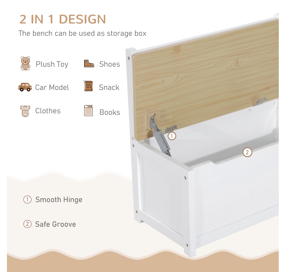 Image 904425_ALTMORE6.jpg, Product 904-425 / Price $169.99, Qaba 4-Piece Set Kids Wood Table Chair Bench with Storage Function Easy to Clean Gift for Girls Boys Toddlers Age 3 Years up - Natural and White from Qaba on TSC.ca's Home & Garden department