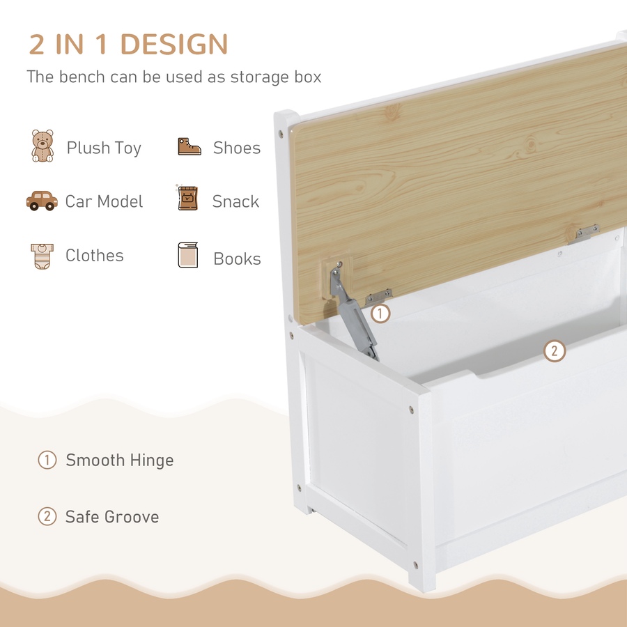 Image 904425_ALTMORE6.jpg, Product 904-425 / Price $159.99, Qaba 4-Piece Set Kids Wood Table Chair Bench with Storage Function Easy to Clean Gift for Girls Boys Toddlers Age 3 Years up - Natural and White from Qaba on TSC.ca's Home & Garden department