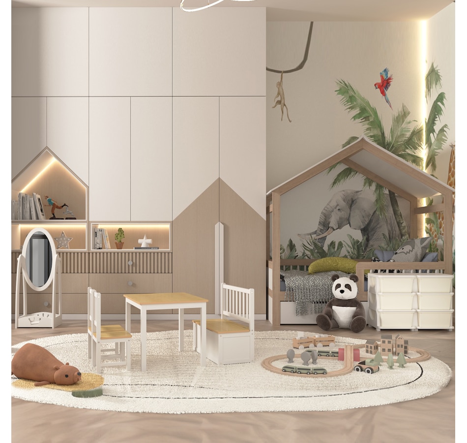 Image 904425_ALTMORE8.jpg, Product 904-425 / Price $169.99, Qaba 4-Piece Set Kids Wood Table Chair Bench with Storage Function Easy to Clean Gift for Girls Boys Toddlers Age 3 Years up - Natural and White from Qaba on TSC.ca's Home & Garden department