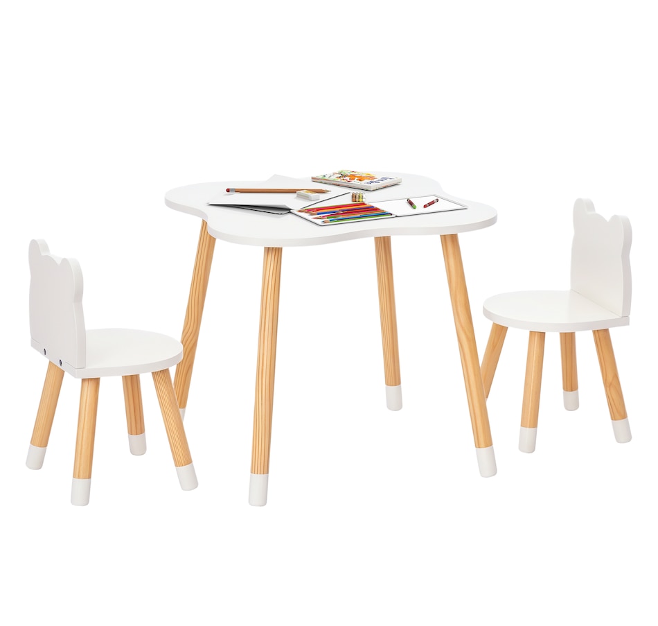 Image 904426.jpg, Product 904-426 / Price $89.99, Qaba 3 Piece Kids Table and Chairs Set, Children Dining Table with 2 Chairs, Cute Bear Shape, Rounded Corners, for Toddler 1-4 Years, Reading, Drawing, Playing, White from Qaba on TSC.ca's Home & Garden department