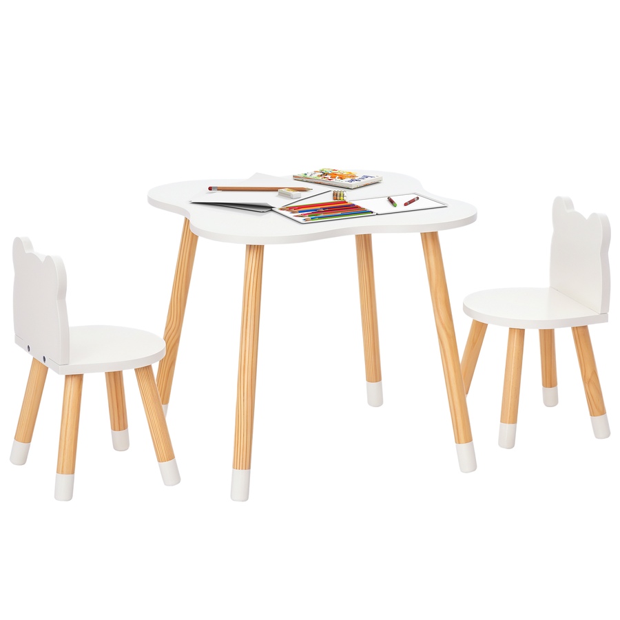 Image 904426.jpg, Product 904-426 / Price $78.99, Qaba 3 Piece Kids Table and Chairs Set, Children Dining Table with 2 Chairs, Cute Bear Shape, Rounded Corners, for Toddler 1-4 Years, Reading, Drawing, Playing, White from Qaba on TSC.ca's Home & Garden department