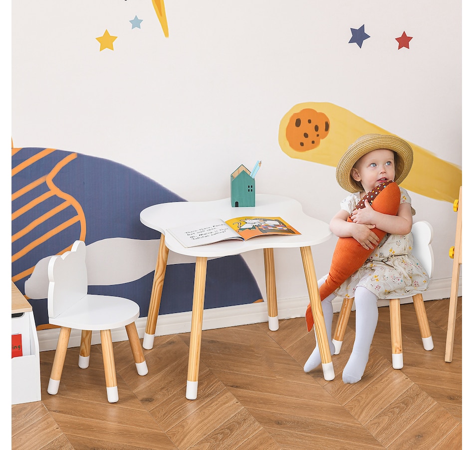 Image 904426_ALTMORE1.jpg, Product 904-426 / Price $89.99, Qaba 3 Piece Kids Table and Chairs Set, Children Dining Table with 2 Chairs, Cute Bear Shape, Rounded Corners, for Toddler 1-4 Years, Reading, Drawing, Playing, White from Qaba on TSC.ca's Home & Garden department