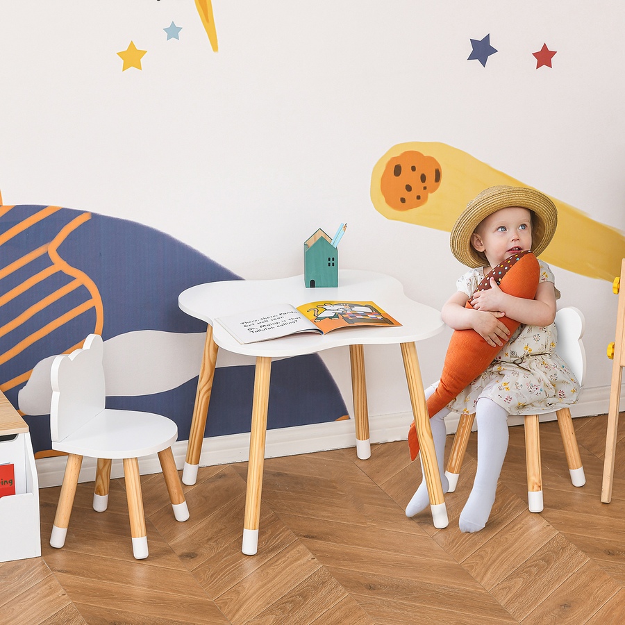Image 904426_ALTMORE1.jpg, Product 904-426 / Price $78.99, Qaba 3 Piece Kids Table and Chairs Set, Children Dining Table with 2 Chairs, Cute Bear Shape, Rounded Corners, for Toddler 1-4 Years, Reading, Drawing, Playing, White from Qaba on TSC.ca's Home & Garden department