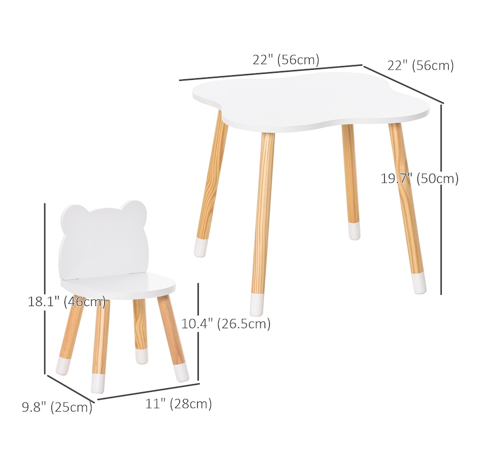 Image 904426_ALTMORE2.jpg, Product 904-426 / Price $89.99, Qaba 3 Piece Kids Table and Chairs Set, Children Dining Table with 2 Chairs, Cute Bear Shape, Rounded Corners, for Toddler 1-4 Years, Reading, Drawing, Playing, White from Qaba on TSC.ca's Home & Garden department