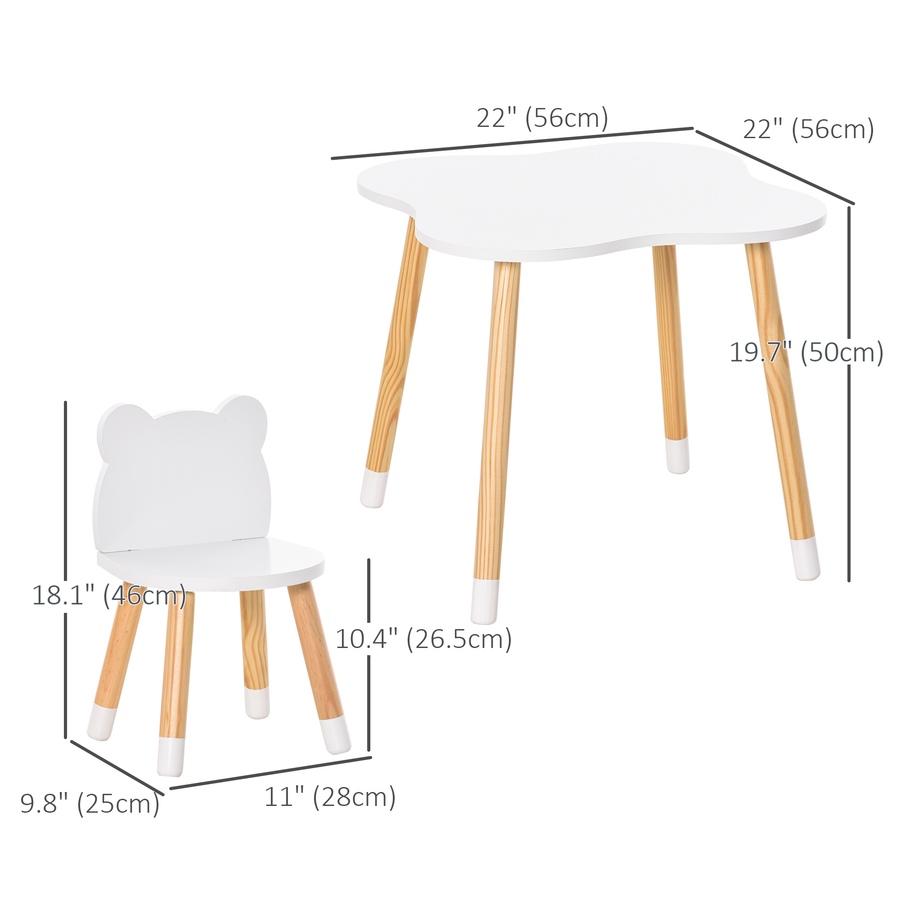Image 904426_ALTMORE2.jpg, Product 904-426 / Price $78.99, Qaba 3 Piece Kids Table and Chairs Set, Children Dining Table with 2 Chairs, Cute Bear Shape, Rounded Corners, for Toddler 1-4 Years, Reading, Drawing, Playing, White from Qaba on TSC.ca's Home & Garden department
