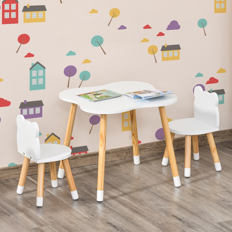 Image 904426_ALTMORE7.jpg, Product 904-426 / Price $78.99, Qaba 3 Piece Kids Table and Chairs Set, Children Dining Table with 2 Chairs, Cute Bear Shape, Rounded Corners, for Toddler 1-4 Years, Reading, Drawing, Playing, White from Qaba on TSC.ca's Home & Garden department