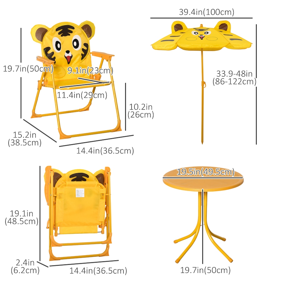 Image 904428_ALTMORE2.jpg, Product 904-428 / Price $72.99, Outsunny Kids Folding Picnic Table and Chair Set Pattern Outdoor Garden Patio Backyard with Removable & Height Adjustable Sun Umbrella Yellow from Outsunny on TSC.ca's Home & Garden department