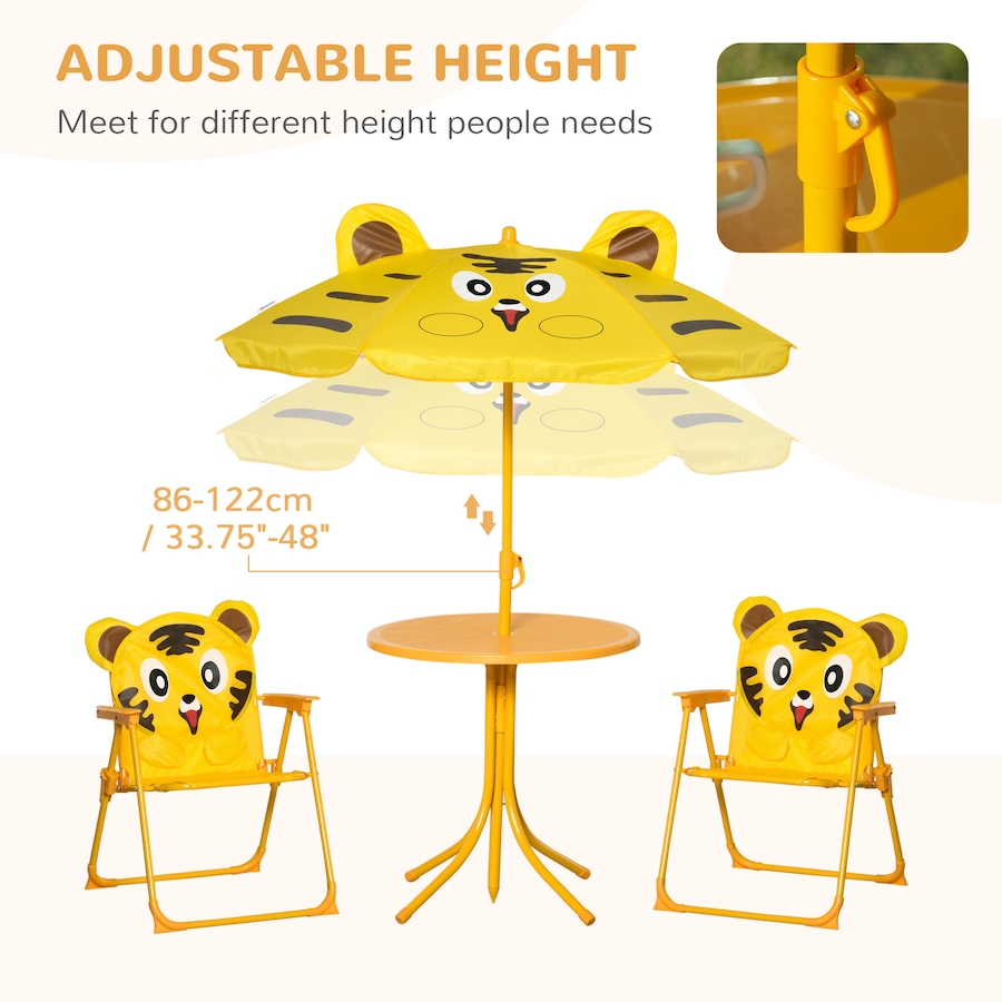 Image 904428_ALTMORE4.jpg, Product 904-428 / Price $72.99, Outsunny Kids Folding Picnic Table and Chair Set Pattern Outdoor Garden Patio Backyard with Removable & Height Adjustable Sun Umbrella Yellow from Outsunny on TSC.ca's Home & Garden department