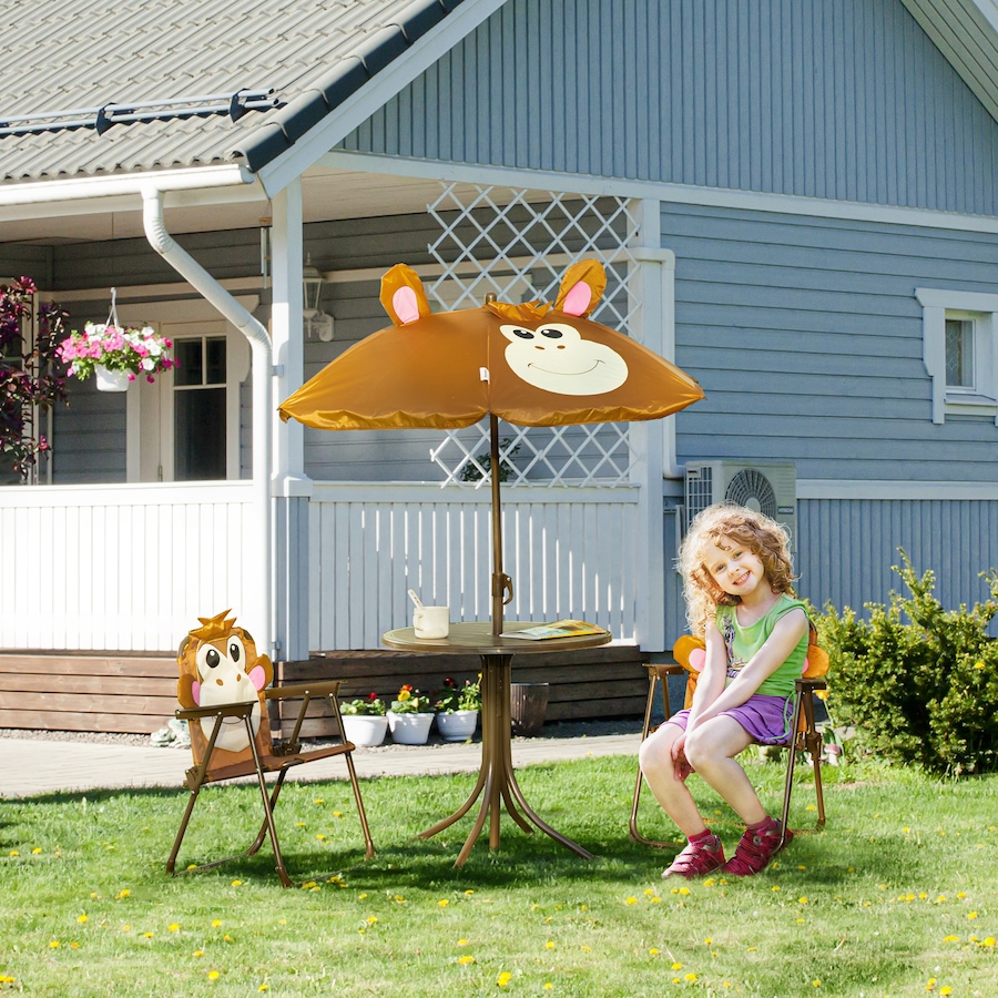 Image 904429_ALTMORE1.jpg, Product 904-429 / Price $63.99, Outsunny Kids Picnic Table and Chair Set with Adjustable Sun Umbrella Brown from Outsunny on TSC.ca's Home & Garden department