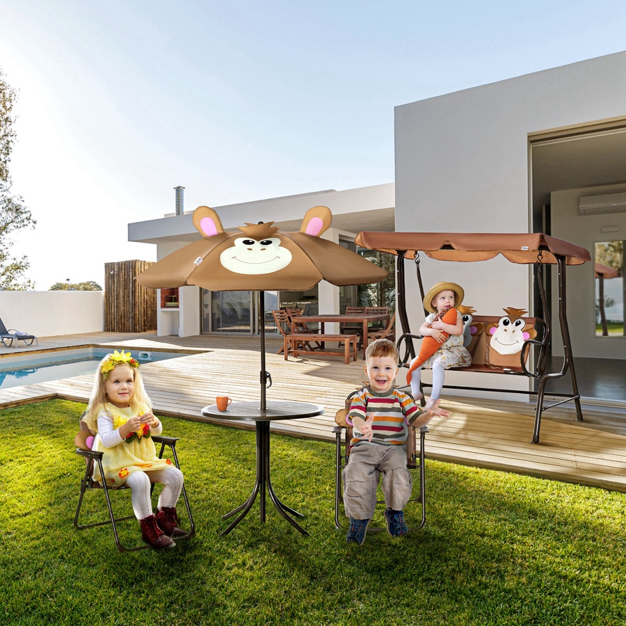Image 904429_ALTMORE6.jpg, Product 904-429 / Price $63.99, Outsunny Kids Picnic Table and Chair Set with Adjustable Sun Umbrella Brown from Outsunny on TSC.ca's Home & Garden department