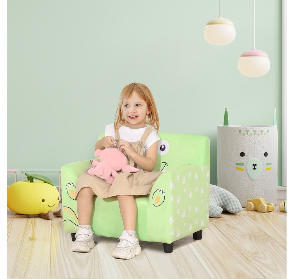 Image 904432_ALTMORE1.jpg, Product 904-432 / Price $79.99, Qaba Kids Sofa, Armrest Chair for Preschool, Toddler Couch for Kids Room, Kindergarten with Cute Animal Print, Super-soft Velvet, Eucalyptus Wood, Green from Qaba on TSC.ca's Home & Garden department