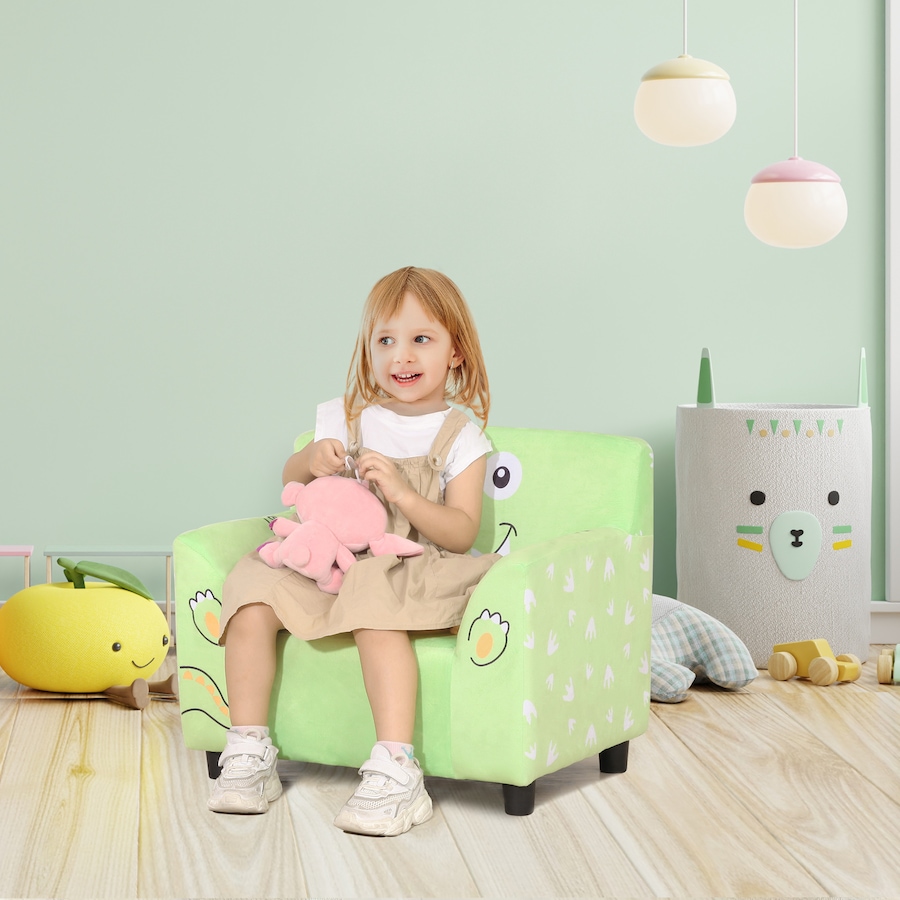 Image 904432_ALTMORE1.jpg, Product 904-432 / Price $71.99, Qaba Kids Sofa, Armrest Chair for Preschool, Toddler Couch for Kids Room, Kindergarten with Cute Animal Print, Super-soft Velvet, Eucalyptus Wood, Green from Qaba on TSC.ca's Home & Garden department