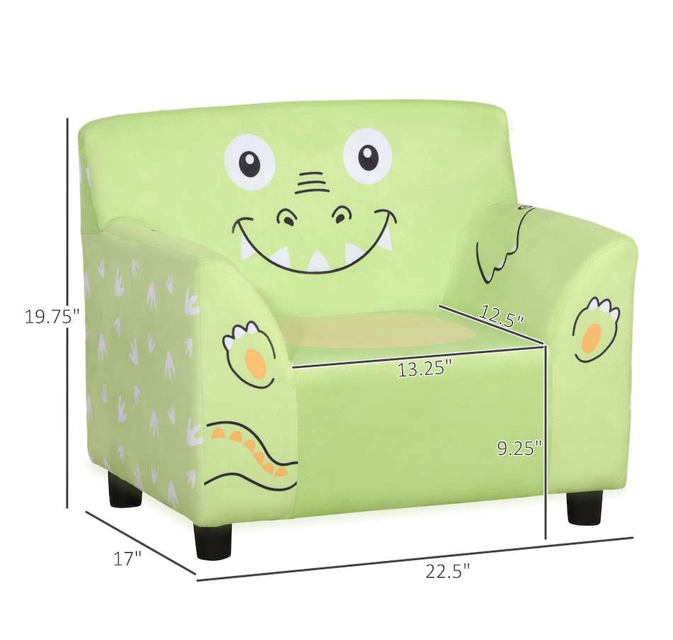 Image 904432_ALTMORE2.jpg, Product 904-432 / Price $79.99, Qaba Kids Sofa, Armrest Chair for Preschool, Toddler Couch for Kids Room, Kindergarten with Cute Animal Print, Super-soft Velvet, Eucalyptus Wood, Green from Qaba on TSC.ca's Home & Garden department