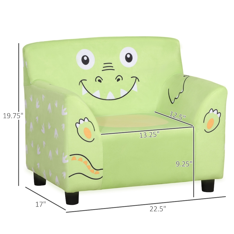 Image 904432_ALTMORE2.jpg, Product 904-432 / Price $71.99, Qaba Kids Sofa, Armrest Chair for Preschool, Toddler Couch for Kids Room, Kindergarten with Cute Animal Print, Super-soft Velvet, Eucalyptus Wood, Green from Qaba on TSC.ca's Home & Garden department