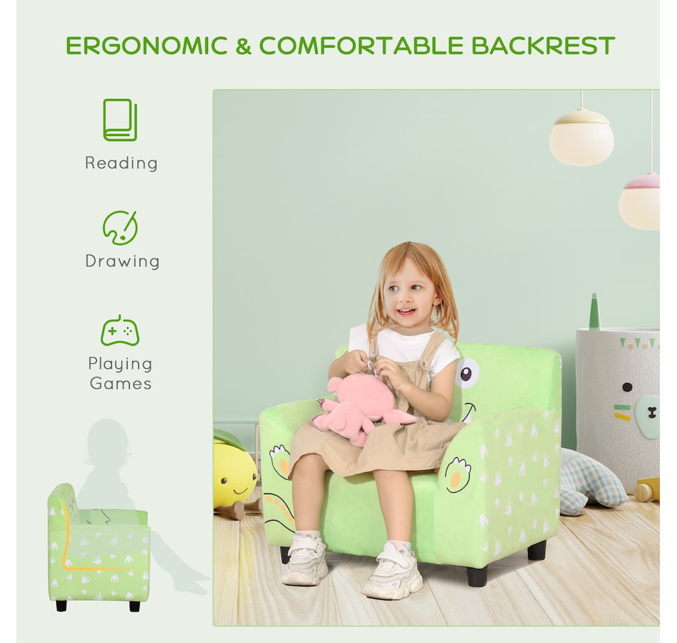 Image 904432_ALTMORE5.jpg, Product 904-432 / Price $79.99, Qaba Kids Sofa, Armrest Chair for Preschool, Toddler Couch for Kids Room, Kindergarten with Cute Animal Print, Super-soft Velvet, Eucalyptus Wood, Green from Qaba on TSC.ca's Home & Garden department