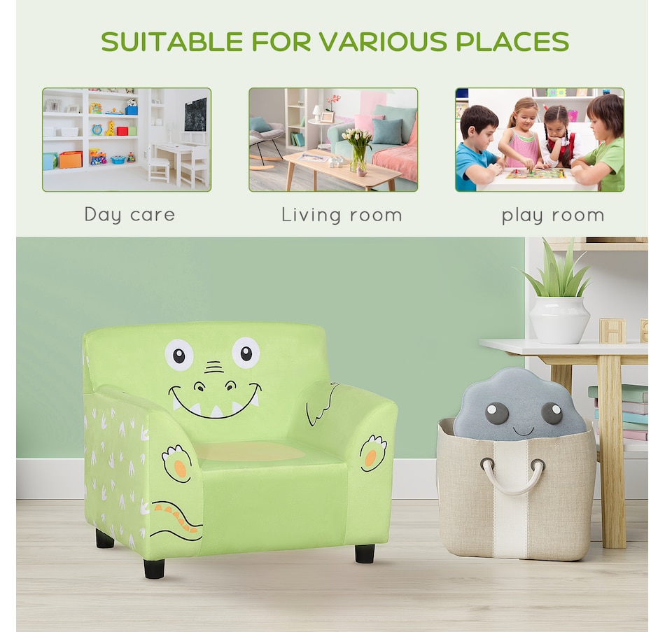 Image 904432_ALTMORE6.jpg, Product 904-432 / Price $79.99, Qaba Kids Sofa, Armrest Chair for Preschool, Toddler Couch for Kids Room, Kindergarten with Cute Animal Print, Super-soft Velvet, Eucalyptus Wood, Green from Qaba on TSC.ca's Home & Garden department