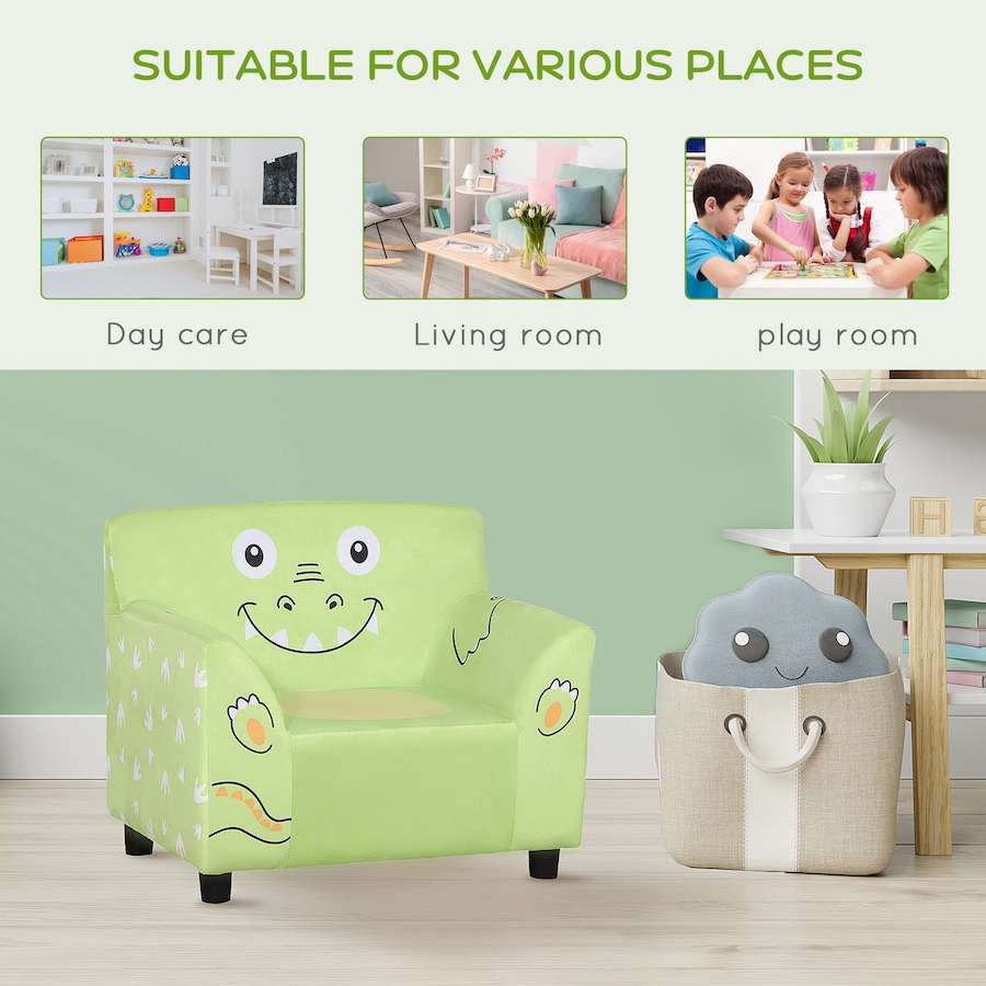 Image 904432_ALTMORE6.jpg, Product 904-432 / Price $71.99, Qaba Kids Sofa, Armrest Chair for Preschool, Toddler Couch for Kids Room, Kindergarten with Cute Animal Print, Super-soft Velvet, Eucalyptus Wood, Green from Qaba on TSC.ca's Home & Garden department