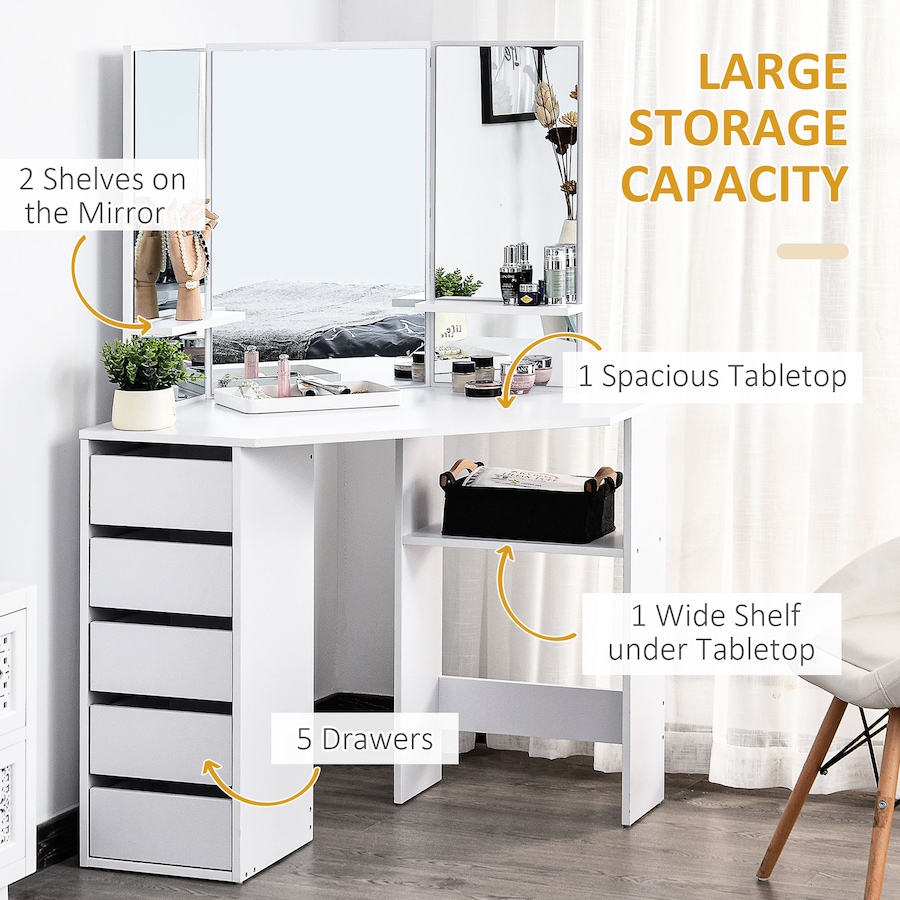 Image 904857_ALTMORE11.jpg, Product 904-857 / Price $199.99 - $204.99, HOMCOM Vanity Table Tri-Fold Mirrored Make-Up Dressing Table from HOMCOM on TSC.ca's Beauty department