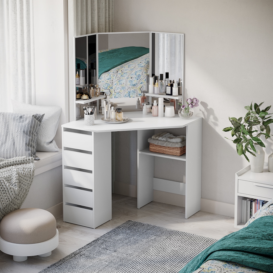 Image 904857_ALTMORE9.jpg, Product 904-857 / Price $199.99 - $204.99, HOMCOM Vanity Table Tri-Fold Mirrored Make-Up Dressing Table from HOMCOM on TSC.ca's Beauty department