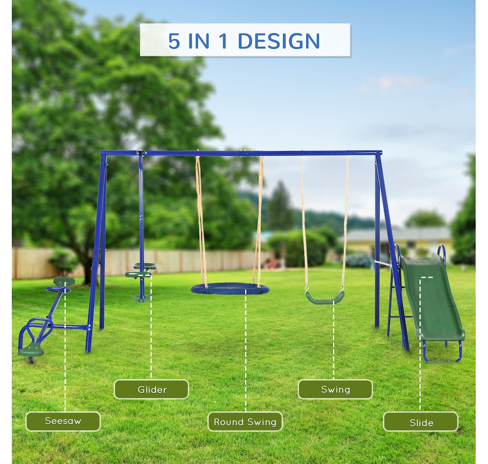 Image 904860_ALTMORE3.jpg, Product 904-860 / Price $399.99, Outsunny 5 in1 Kids Swing Set, A-Frame Heavy Duty Metal Swing Set from Outsunny on TSC.ca's Home & Garden department