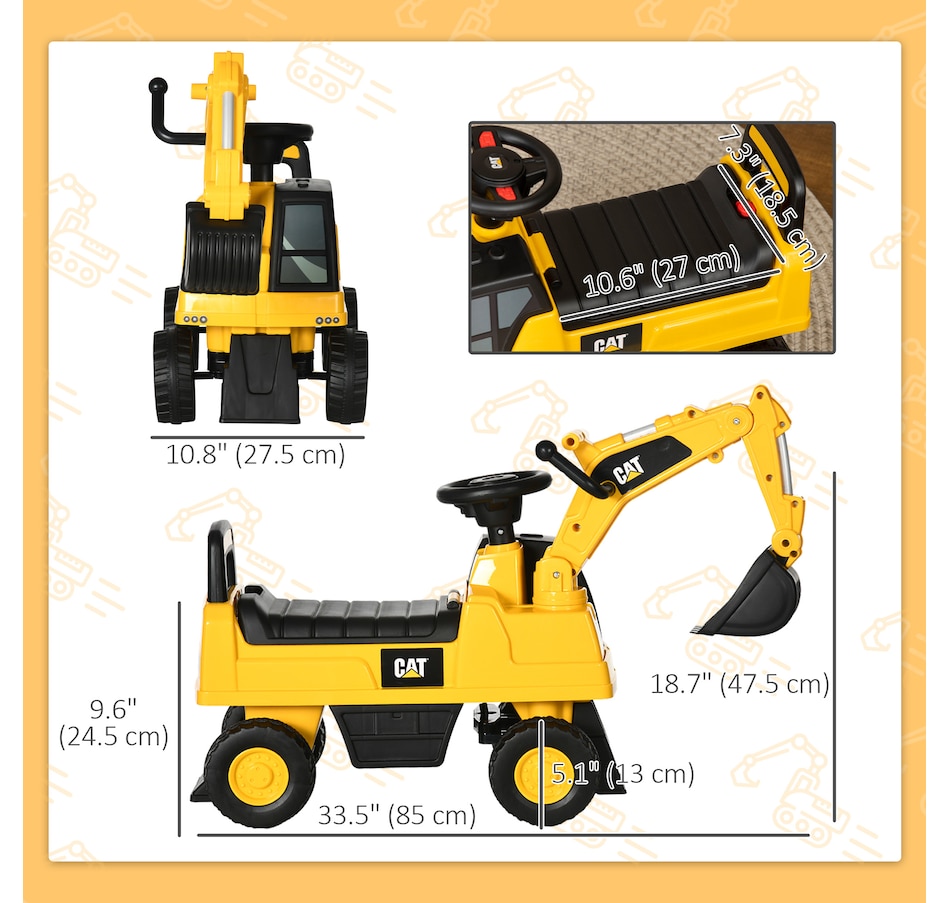 Image 904863_ALTMORE2.jpg, Product 904-863 / Price $81.99, Aosom CAT Licensed Excavator Ride-on Toy for Kids w/ Manual Shovel, Yellow from Aosom on TSC.ca's Toys & Hobbies department