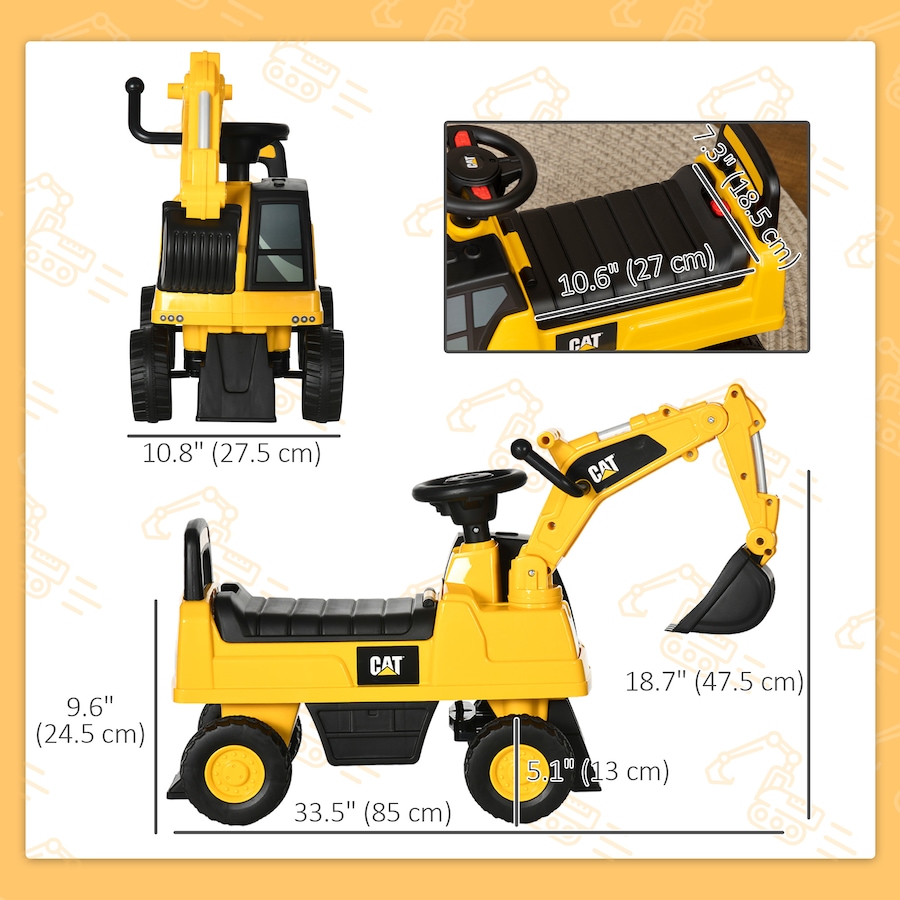Image 904863_ALTMORE2.jpg, Product 904-863 / Price $87.99, Aosom CAT Licensed Excavator Ride-on Toy for Kids w/ Manual Shovel, Yellow from Aosom on TSC.ca's Toys & Hobbies department
