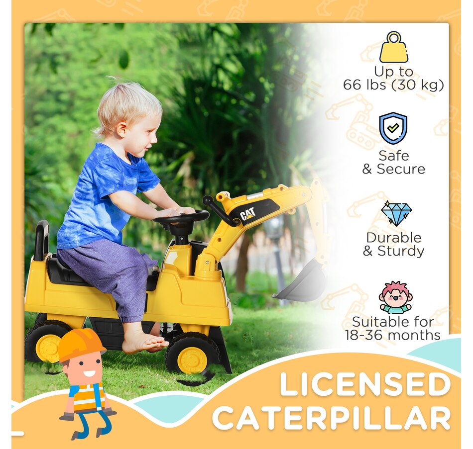 Image 904863_ALTMORE3.jpg, Product 904-863 / Price $81.99, Aosom CAT Licensed Excavator Ride-on Toy for Kids w/ Manual Shovel, Yellow from Aosom on TSC.ca's Toys & Hobbies department