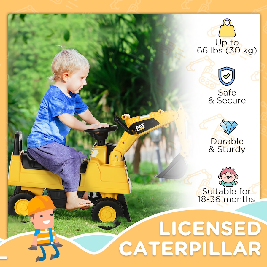 Image 904863_ALTMORE3.jpg, Product 904-863 / Price $87.99, Aosom CAT Licensed Excavator Ride-on Toy for Kids w/ Manual Shovel, Yellow from Aosom on TSC.ca's Toys & Hobbies department
