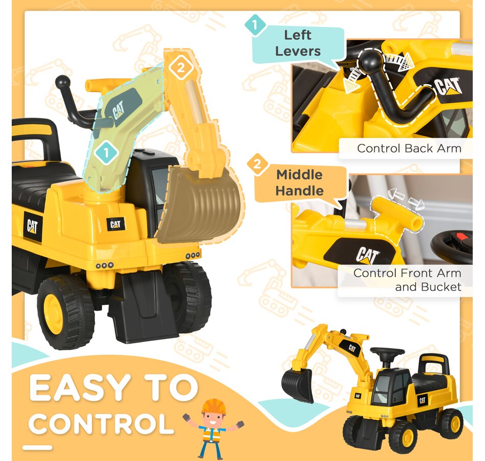 Image 904863_ALTMORE4.jpg, Product 904-863 / Price $81.99, Aosom CAT Licensed Excavator Ride-on Toy for Kids w/ Manual Shovel, Yellow from Aosom on TSC.ca's Toys & Hobbies department