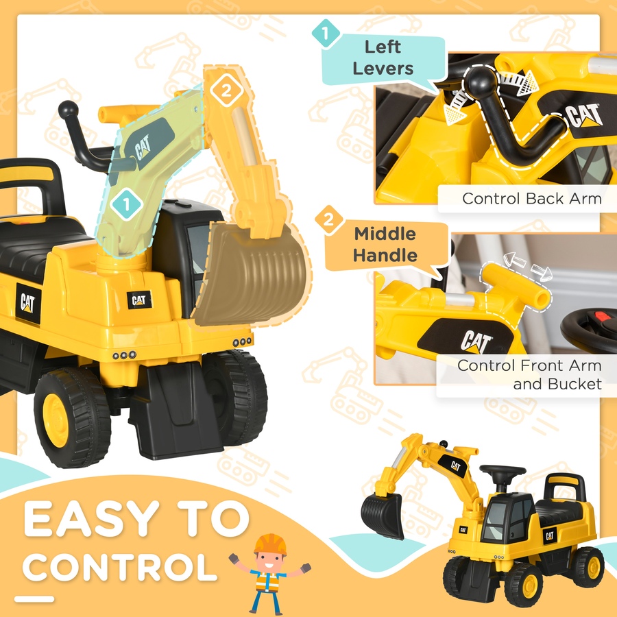 Image 904863_ALTMORE4.jpg, Product 904-863 / Price $87.99, Aosom CAT Licensed Excavator Ride-on Toy for Kids w/ Manual Shovel, Yellow from Aosom on TSC.ca's Toys & Hobbies department