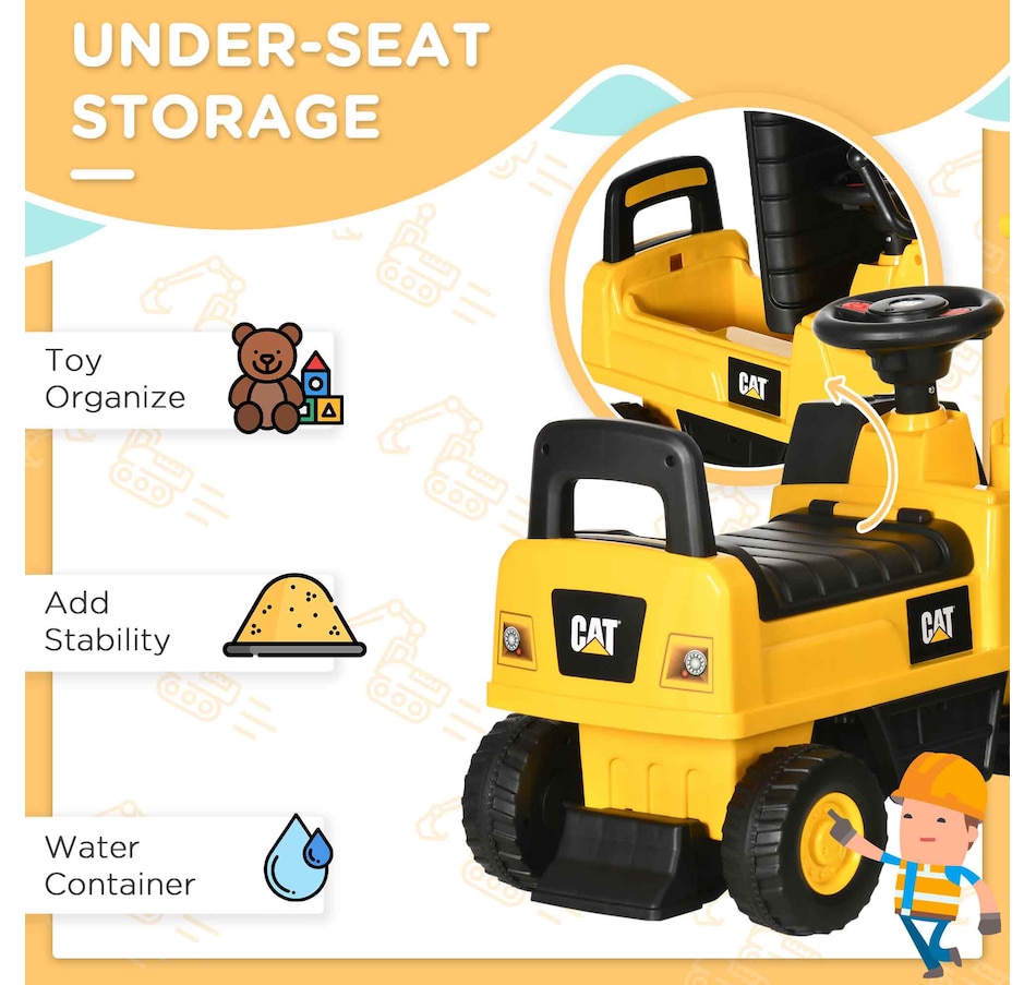 Image 904863_ALTMORE5.jpg, Product 904-863 / Price $81.99, Aosom CAT Licensed Excavator Ride-on Toy for Kids w/ Manual Shovel, Yellow from Aosom on TSC.ca's Toys & Hobbies department