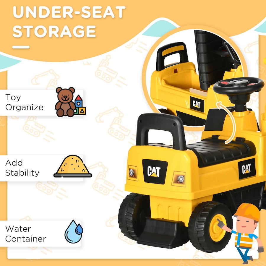 Image 904863_ALTMORE5.jpg, Product 904-863 / Price $87.99, Aosom CAT Licensed Excavator Ride-on Toy for Kids w/ Manual Shovel, Yellow from Aosom on TSC.ca's Toys & Hobbies department