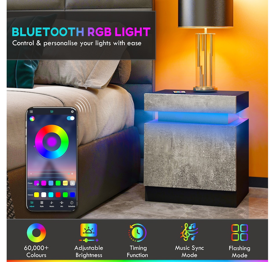 Image 904867_ALTMORE11.jpg, Product 904-867 / Price $99.99 - $112.00, HOMCOM Nightstand, High Gloss Front Side Table w/ LED Lights, for Bedroom from HOMCOM on TSC.ca's Home & Garden department