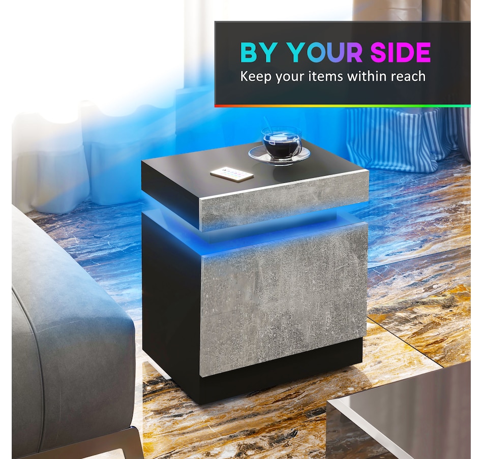 Image 904867_ALTMORE12.jpg, Product 904-867 / Price $99.99 - $112.00, HOMCOM Nightstand, High Gloss Front Side Table w/ LED Lights, for Bedroom from HOMCOM on TSC.ca's Home & Garden department
