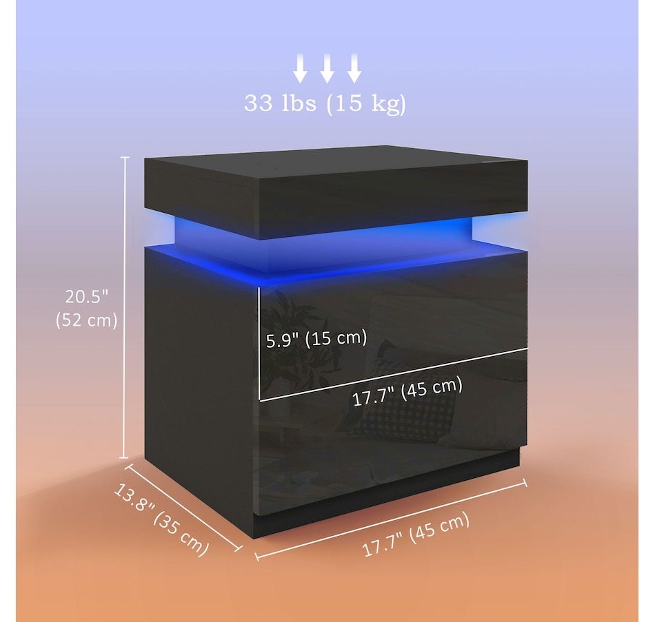 Image 904867_ALTMORE18.jpg, Product 904-867 / Price $99.99 - $112.00, HOMCOM Nightstand, High Gloss Front Side Table w/ LED Lights, for Bedroom from HOMCOM on TSC.ca's Home & Garden department