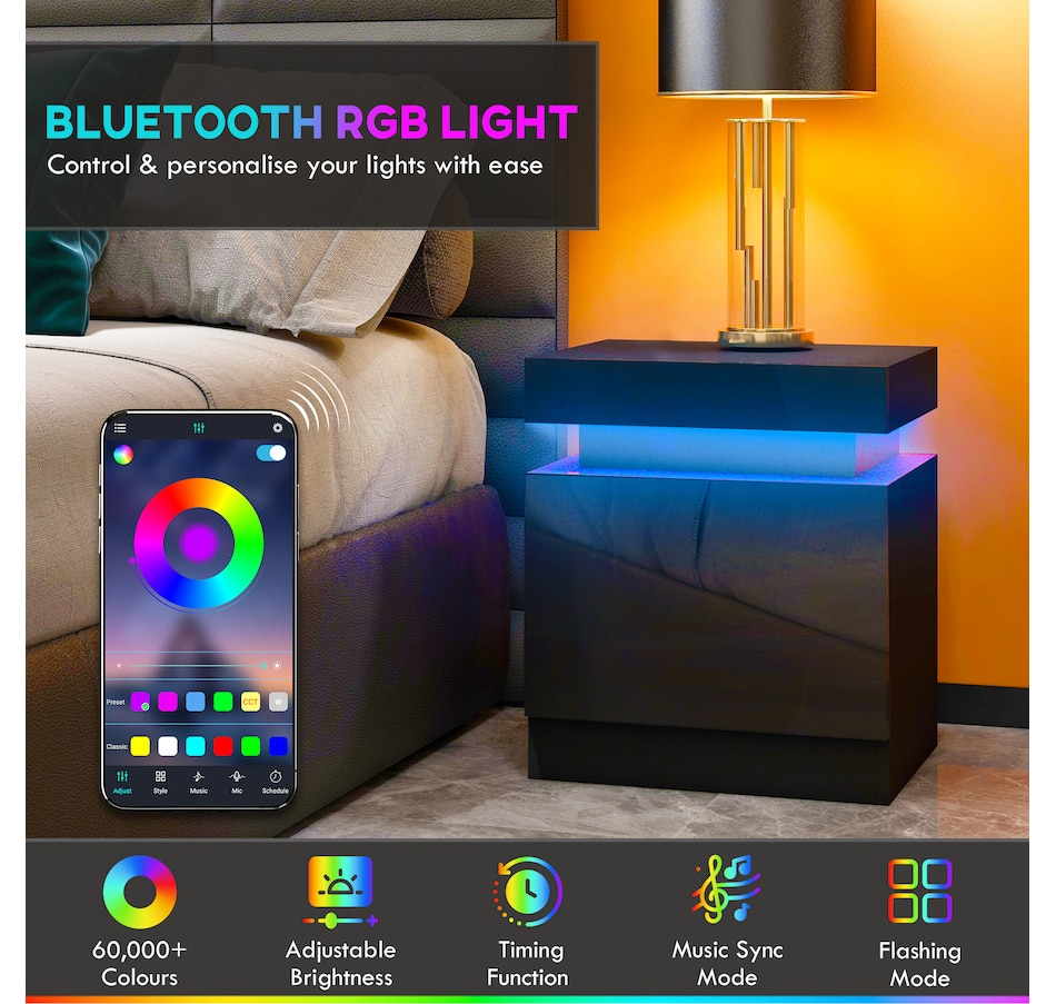 Image 904867_ALTMORE19.jpg, Product 904-867 / Price $99.99 - $112.00, HOMCOM Nightstand, High Gloss Front Side Table w/ LED Lights, for Bedroom from HOMCOM on TSC.ca's Home & Garden department