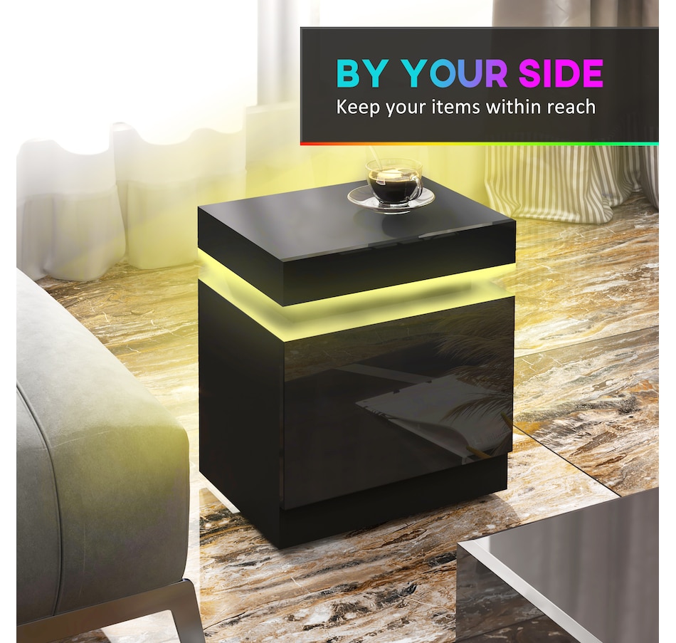 Image 904867_ALTMORE20.jpg, Product 904-867 / Price $99.99 - $112.00, HOMCOM Nightstand, High Gloss Front Side Table w/ LED Lights, for Bedroom from HOMCOM on TSC.ca's Home & Garden department