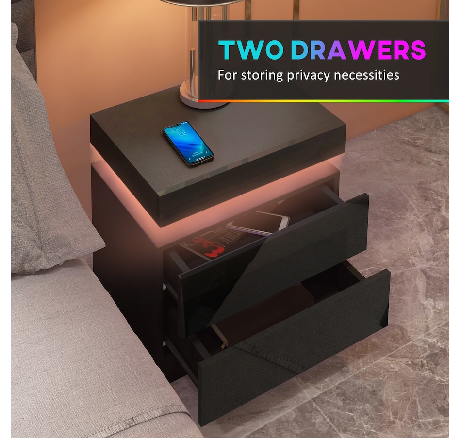 Image 904867_ALTMORE21.jpg, Product 904-867 / Price $99.99 - $112.00, HOMCOM Nightstand, High Gloss Front Side Table w/ LED Lights, for Bedroom from HOMCOM on TSC.ca's Home & Garden department