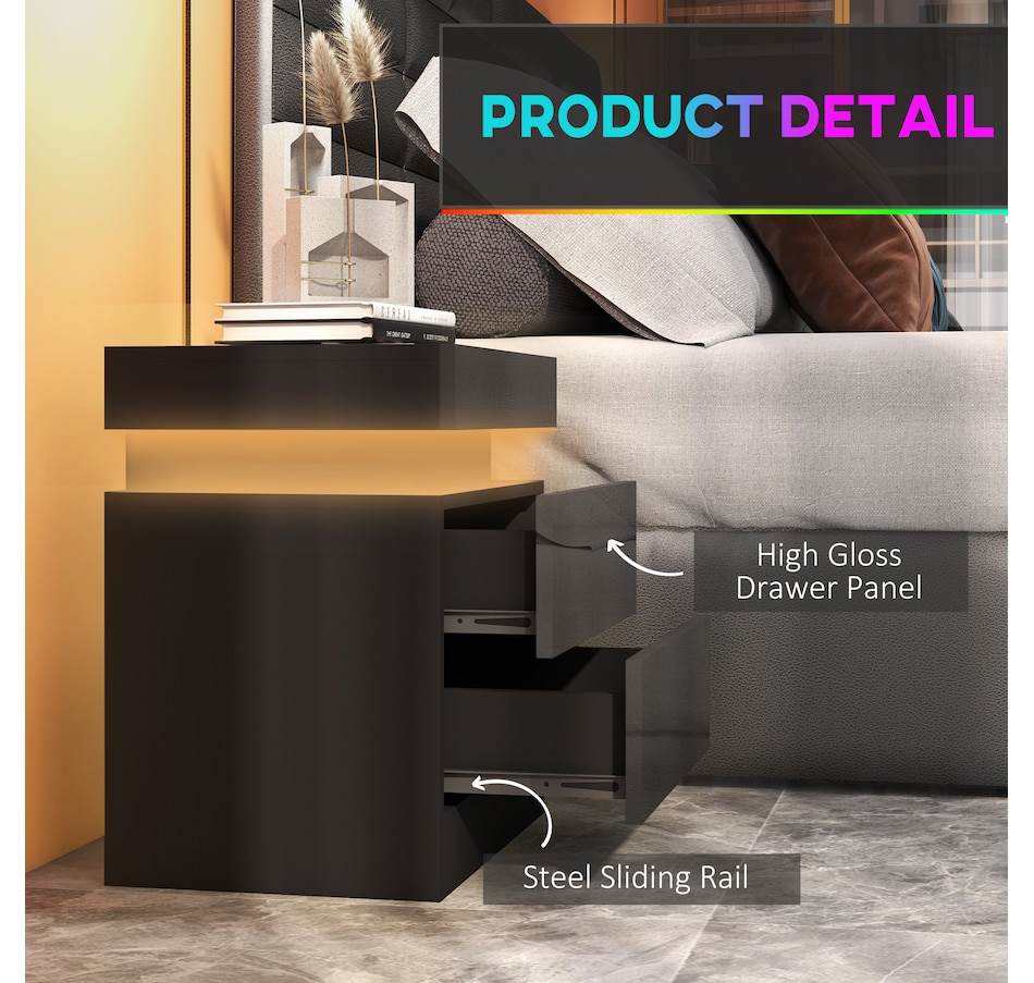 Image 904867_ALTMORE22.jpg, Product 904-867 / Price $99.99 - $112.00, HOMCOM Nightstand, High Gloss Front Side Table w/ LED Lights, for Bedroom from HOMCOM on TSC.ca's Home & Garden department