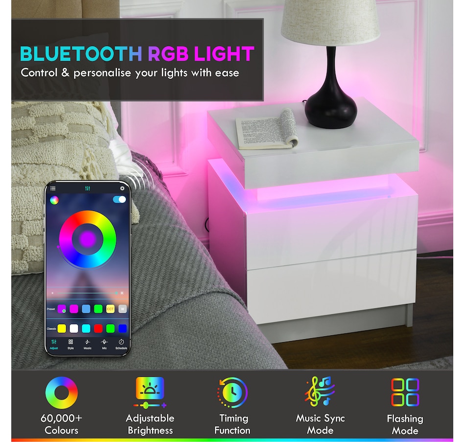 Image 904867_ALTMORE3.jpg, Product 904-867 / Price $99.99 - $112.00, HOMCOM Nightstand, High Gloss Front Side Table w/ LED Lights, for Bedroom from HOMCOM on TSC.ca's Home & Garden department