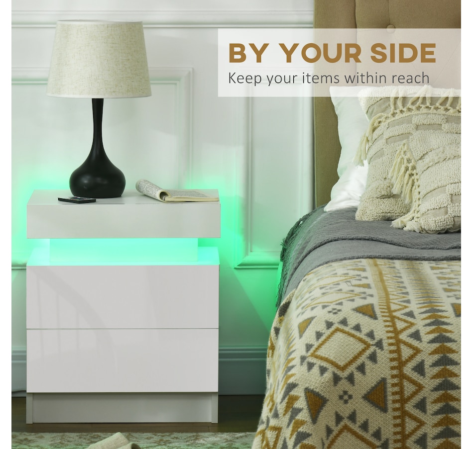 Image 904867_ALTMORE4.jpg, Product 904-867 / Price $99.99 - $112.00, HOMCOM Nightstand, High Gloss Front Side Table w/ LED Lights, for Bedroom from HOMCOM on TSC.ca's Home & Garden department