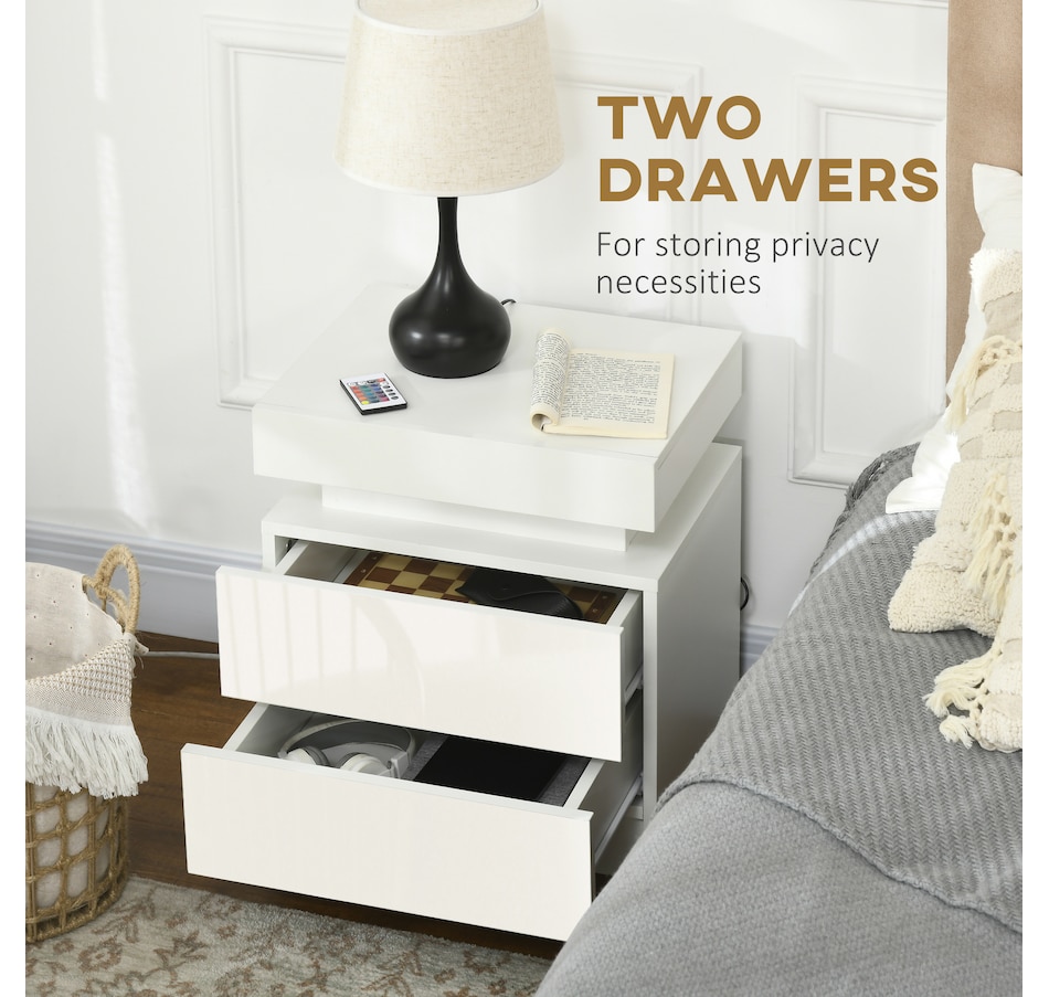 Image 904867_ALTMORE5.jpg, Product 904-867 / Price $99.99 - $112.00, HOMCOM Nightstand, High Gloss Front Side Table w/ LED Lights, for Bedroom from HOMCOM on TSC.ca's Home & Garden department