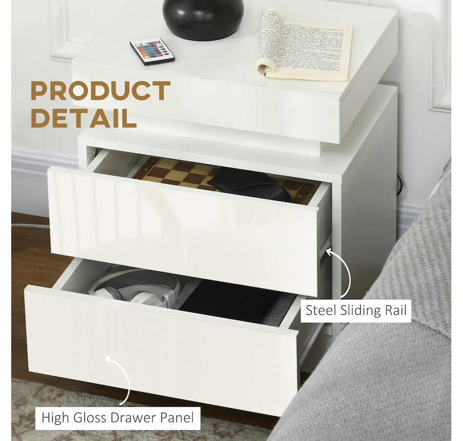 Image 904867_ALTMORE6.jpg, Product 904-867 / Price $99.99 - $112.00, HOMCOM Nightstand, High Gloss Front Side Table w/ LED Lights, for Bedroom from HOMCOM on TSC.ca's Home & Garden department
