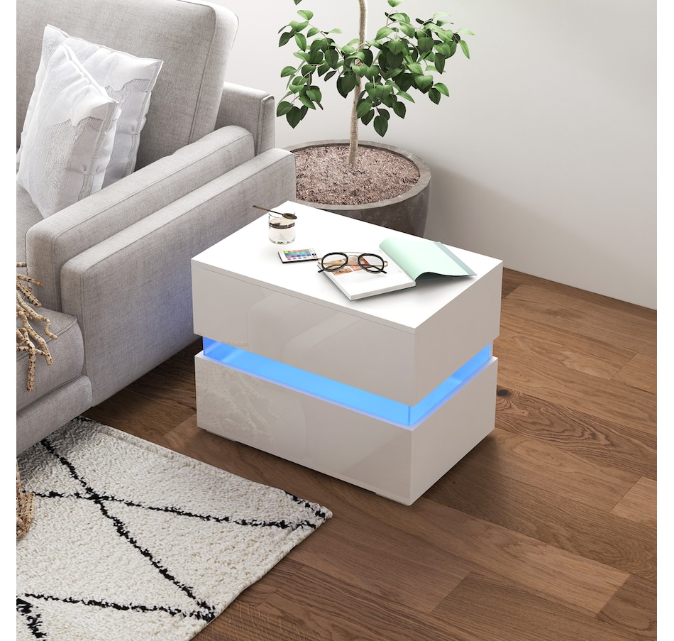 Image 906990_ALTMORE1.jpg, Product 906-990 / Price $109.99, HOMCOM LED Nightstand Bedside Table with High Gloss Drawers LED Light from HOMCOM on TSC.ca's Home & Garden department